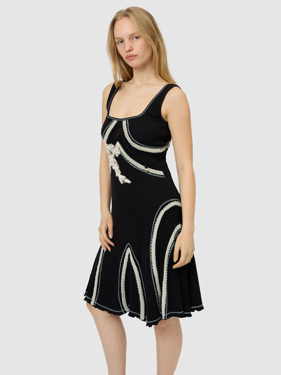 Black Rib Cotton Midi Dress 