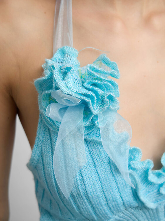 Knitted Asymmetrical Halter Top 
