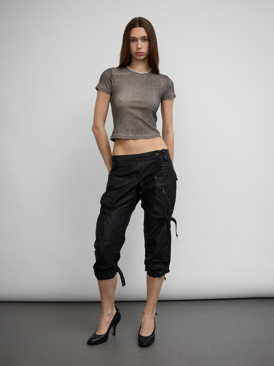 Waxed Denim Capri Trousers 