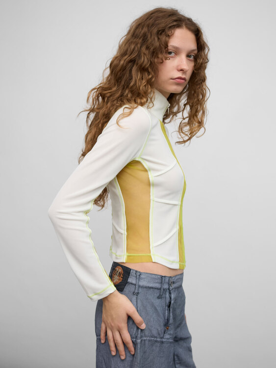 White And Lime Green Zip-Up Top 