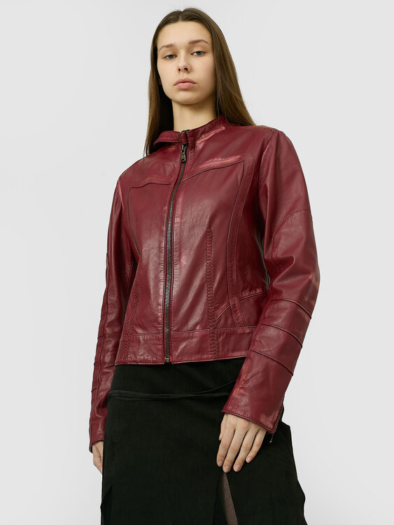 Burgundy Leather Biker Jacket 
