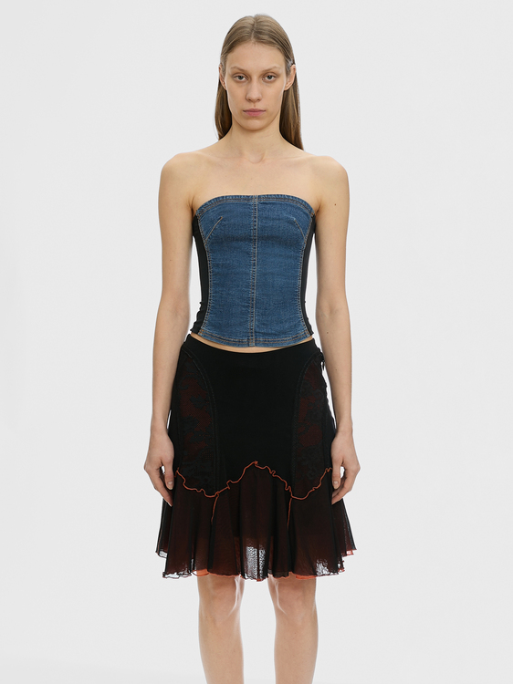 Black and Orange Mesh Midi Skirt 