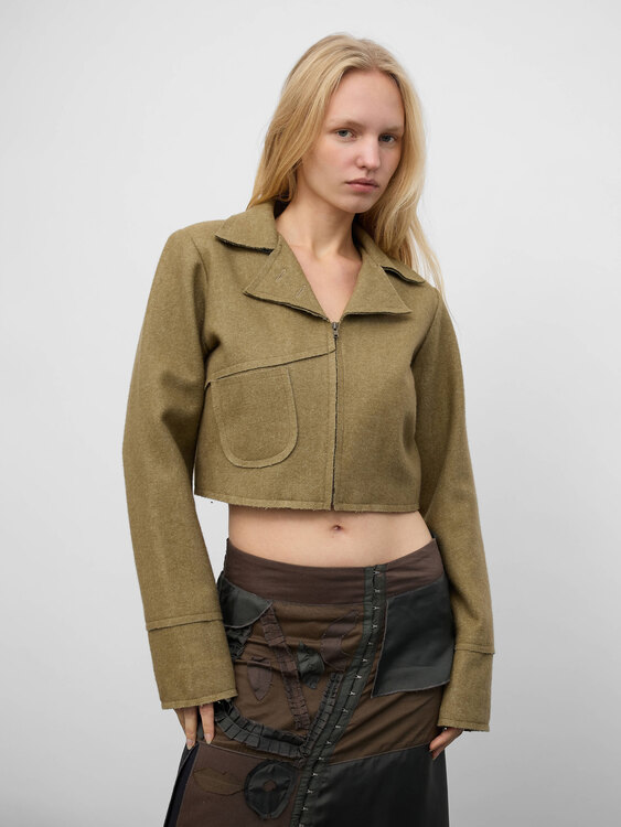 Beige Felt Cropped Jacket 