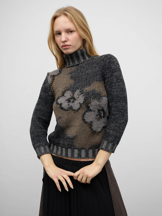 Melange-Knit Turtleneck Jumper 