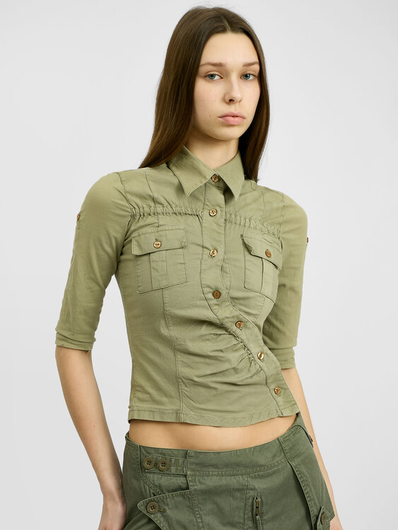 Olive Khaki Button-Up Shirt 