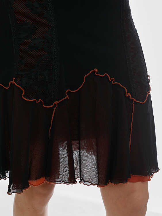 Black and Orange Mesh Midi Skirt 