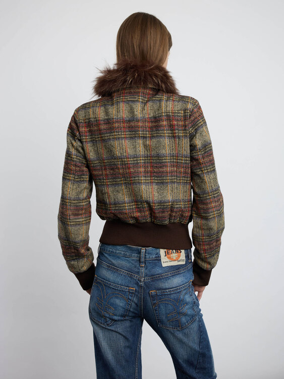 Trussardi Fur Collar Plaid Jacket 