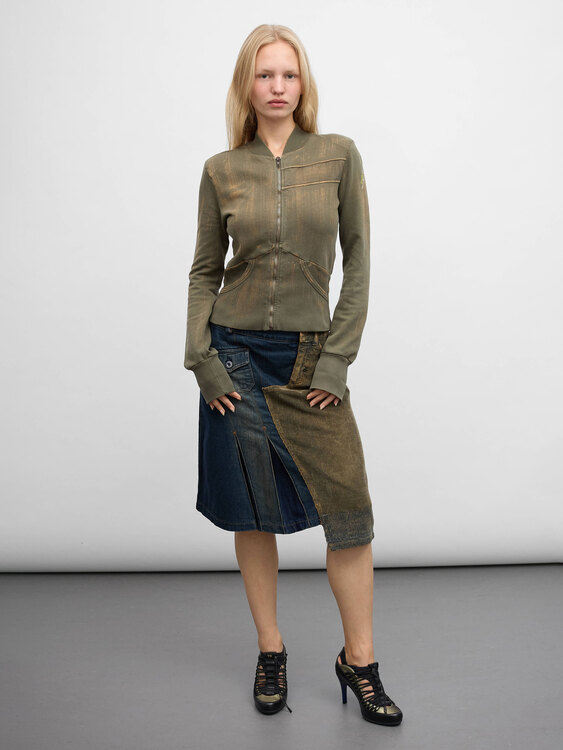 Corduroy and Denim Midi Skirt 