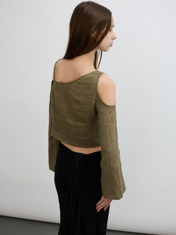 Khaki Cold Shoulder Top 