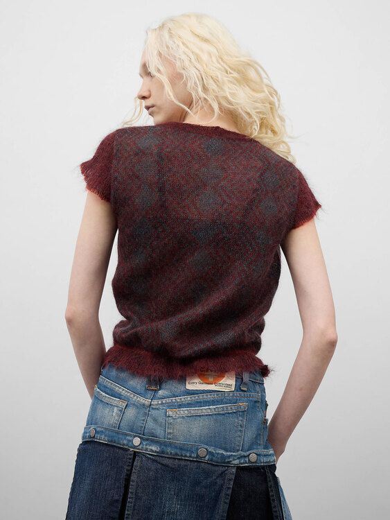 Burgundy And Turquoise Knit Vest 