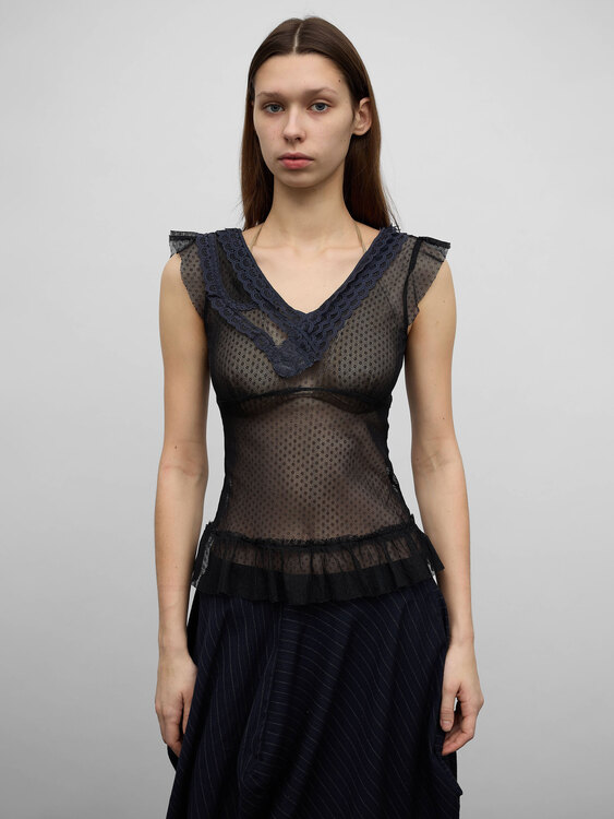 Mesh Cap Sleeve Blouse 