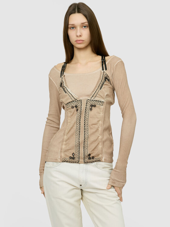 Rib Cotton Bustier Blouse 