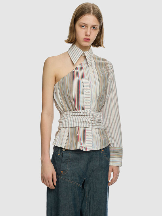 Striped One Shoulder Shirt 