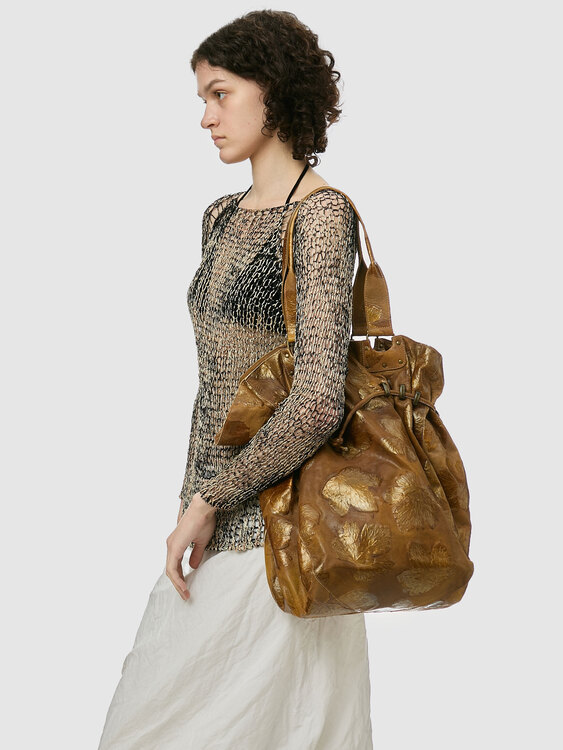 Embossed Leather Bucket Bag 