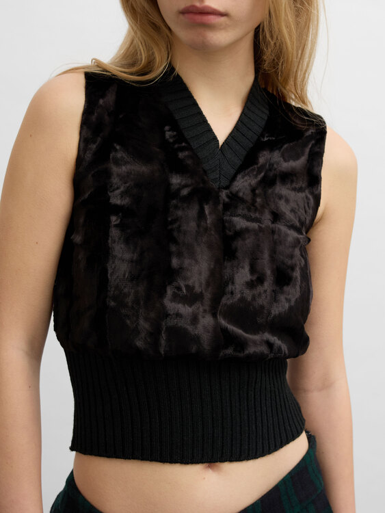 Velvet And Rib Knit Vest 