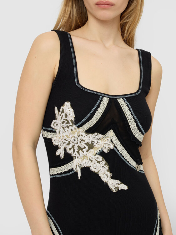 Black Rib Cotton Midi Dress 