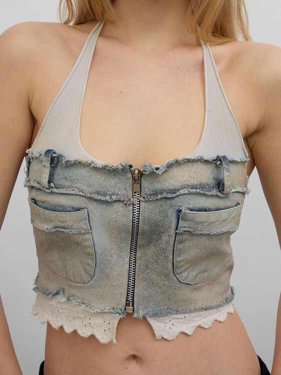 Glittery Denim Halter Top 