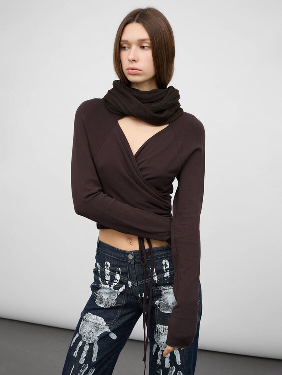 Sarah Pacini Integrated Scarf Cardigan 
