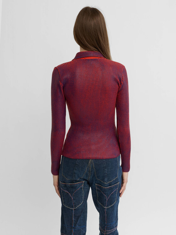 Rib Knit Foil Coat Sweater 