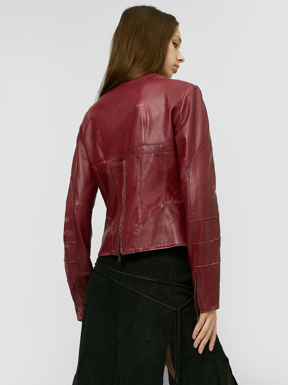 Burgundy Leather Biker Jacket 