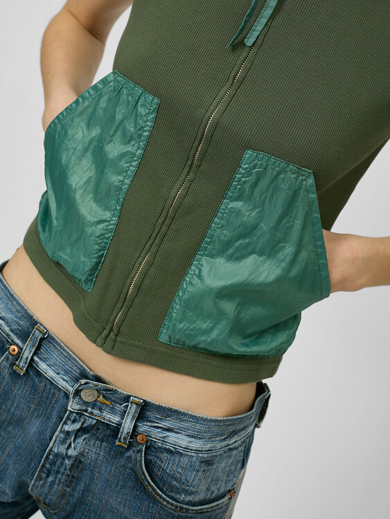 Green Rib Cotton And Nylon Top 