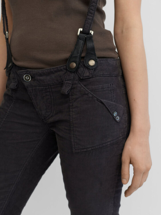 Grey Velvet Suspender Trousers 