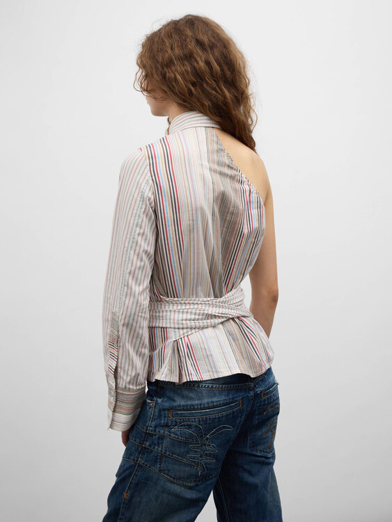 Striped One Shoulder Shirt 