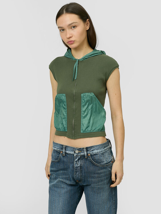 Green Rib Cotton And Nylon Top 