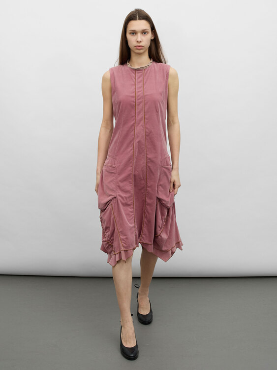 Pink Corduroy Midi Dress 