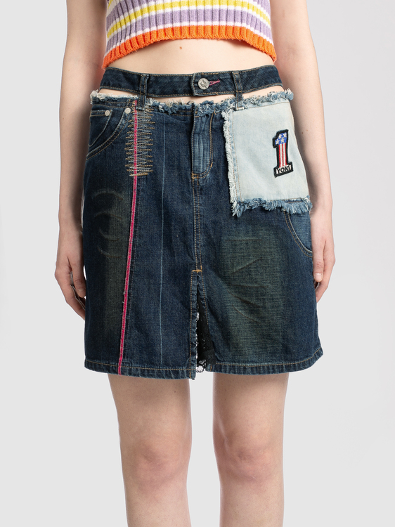 Deconstructed Denim Midi Skirt 