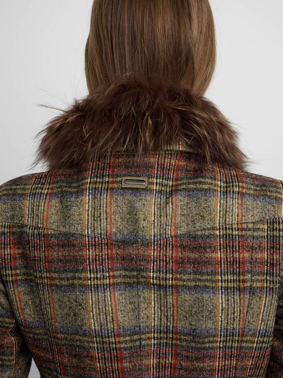 Trussardi Fur Collar Plaid Jacket 