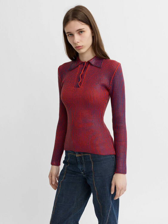 Rib Knit Foil Coat Sweater 