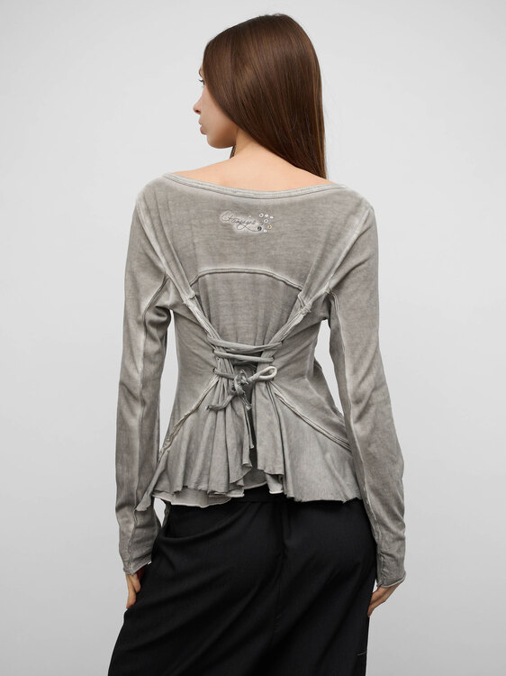 Grey Lace-Up Back Cardigan 