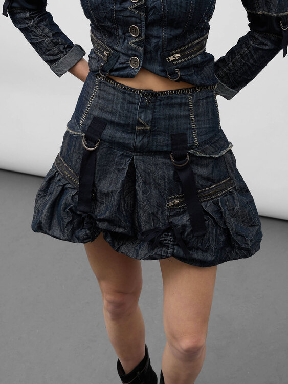 Crinkle Effect Denim Set 