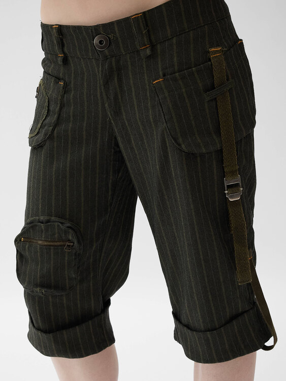 Khaki Grey Pinstripe Shorts 