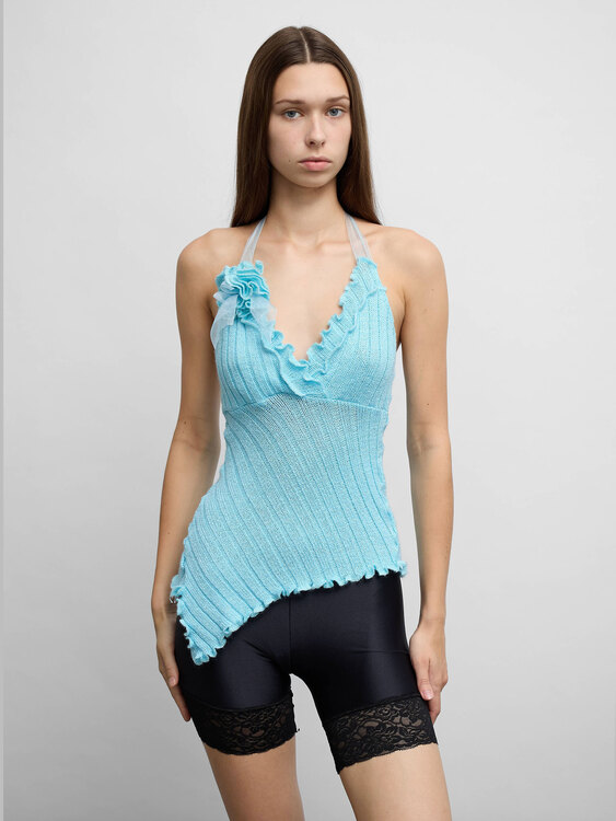 Knitted Asymmetrical Halter Top 