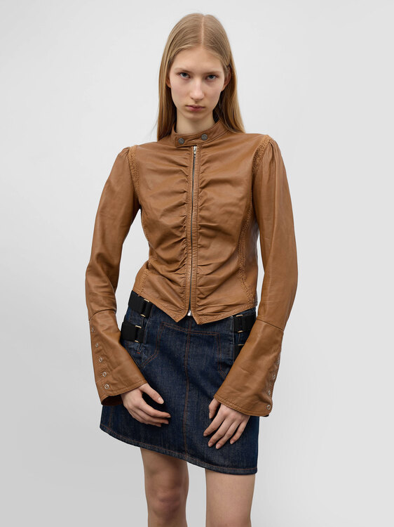 Nolita Gathered Leather Jacket 