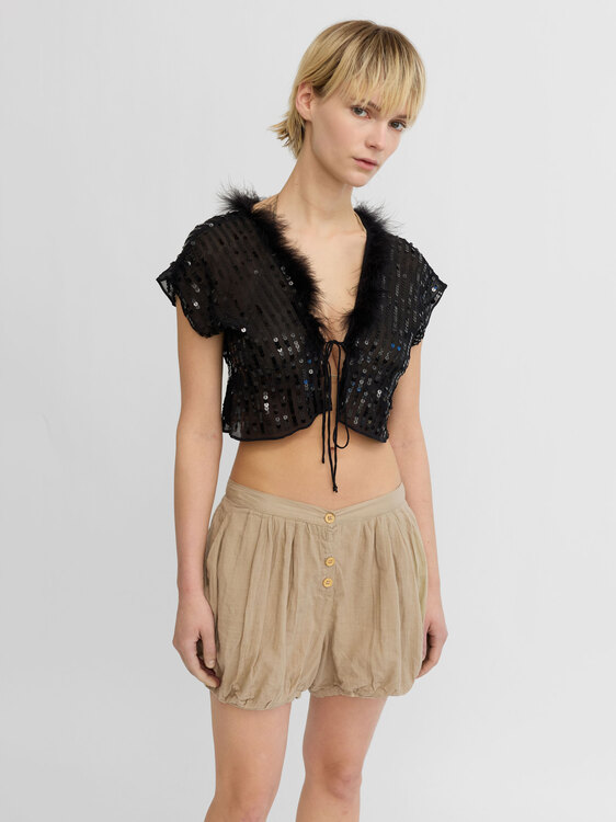 Sequin Feather Trip Top 