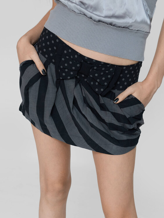 Killah Black & Grey Striped Mini Skirt 