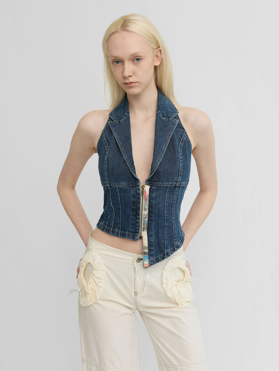 Blue Denim Asymmetrical Bustier 