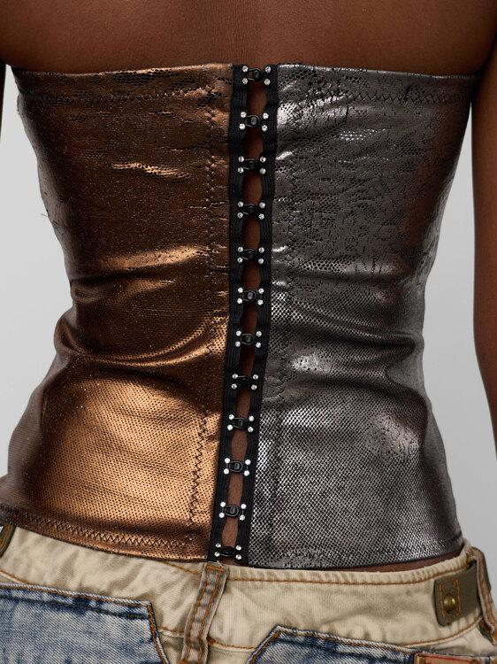 Metallic Rubber Coated Lace Bustier 