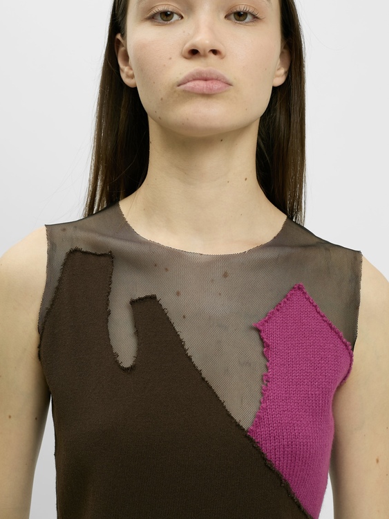 Knit And  Mesh Patchwork Vest 