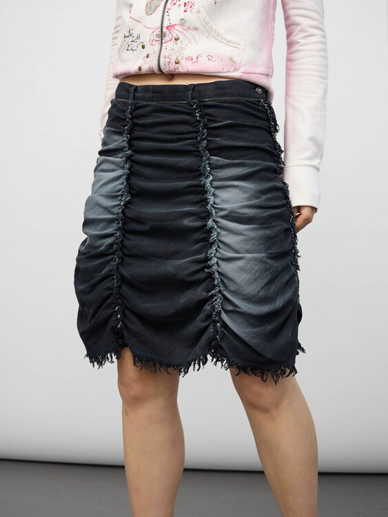 Gathered Denim Midi Skirt 