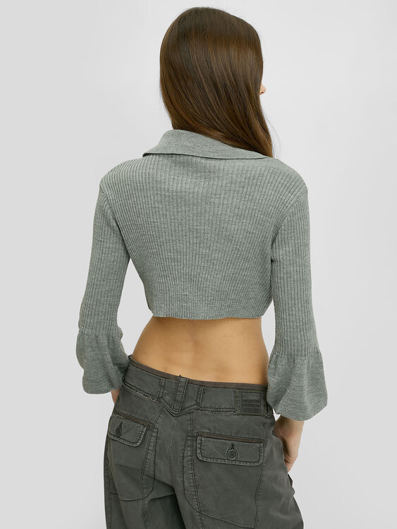 Grey Knitted Cropped Cardigan 