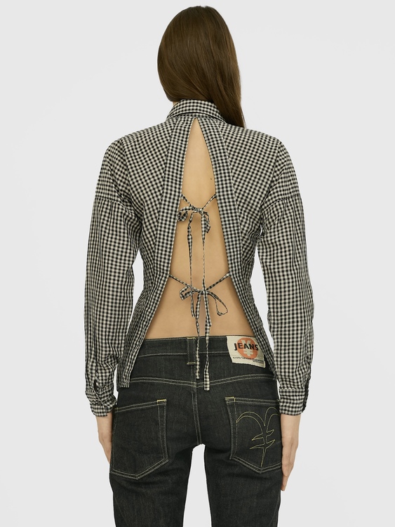 Gaultier Silk Gingham Open Back  Shirt 