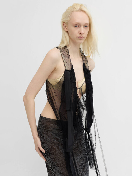 Black Mesh Layered Vest 