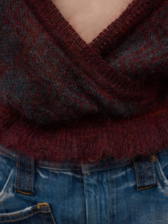 Burgundy And Turquoise Knit Vest 
