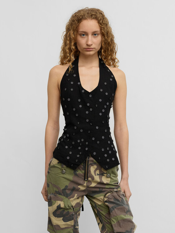 Black Linen Halter Top 