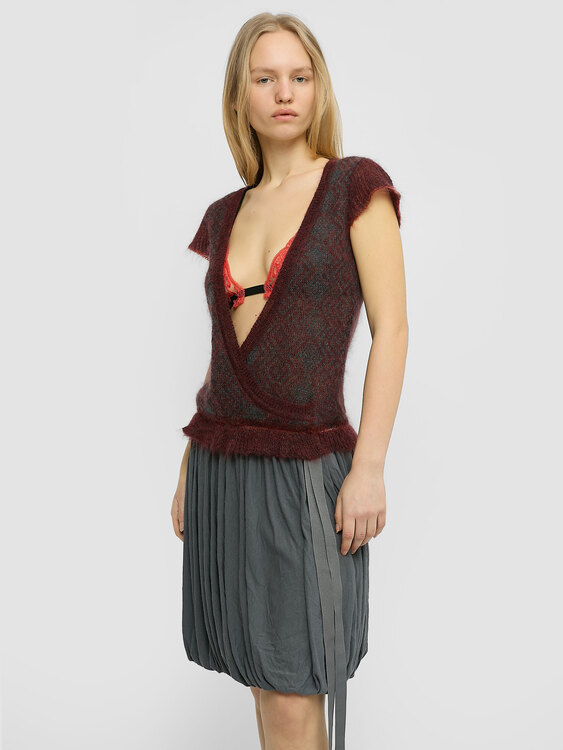 Burgundy And Turquoise Knit Vest 