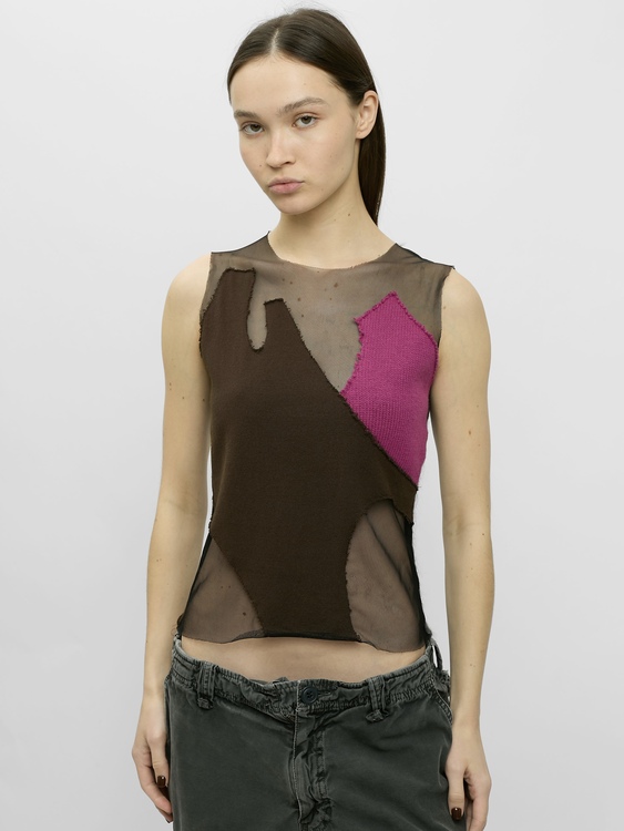 Knit And  Mesh Patchwork Vest 
